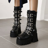 Autumn Winter Platform Boots Square Buckle High Heels