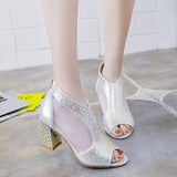 7cm High Heels Diamond Summer Square Heel Shoes Wedding Shoes