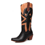 The Style Western Cowboy Boots For Pointy Toe Cowgirl Boots Square Heels Knee High Boots Retro Boots