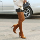 Winter Warm Long Boots Faux Suede Slim Thigh High Heels Over The Knee Boots