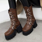 Autumn Winter Platform Boots Square Buckle High Heels