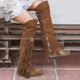 Winter Faux Suede Tassel Boots Ethnic Fringe Boho Long Boots Flat Heel Knee High Boots