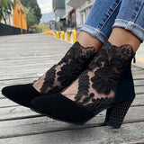 Dancing Shoes Lace Mesh Black High Heels Shoes Ladies Boots 35-43