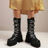 Autumn Winter Platform Boots Square Buckle High Heels