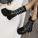 Autumn Winter Platform Boots Square Buckle High Heels