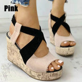 Summer Sandals Wedge Heel Platform Shoes Cross Strap Sandals Retro Shoes 35-43