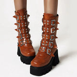 Autumn Winter Platform Boots Square Buckle High Heels