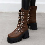 Autumn Winter Platform Boots Square Buckle High Heels