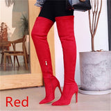 Winter Warm Long Boots Faux Suede Slim Thigh High Heels Over The Knee Boots