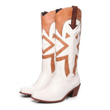 The Style Western Cowboy Boots For Pointy Toe Cowgirl Boots Square Heels Knee High Boots Retro Boots