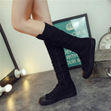 Motorcycle Flat Tall Punk Shoes Sale Knee High Boots Ladies Canvas Lace Up Zipper Boots Autumn Shoe