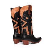 The Style Western Cowboy Boots For Pointy Toe Cowgirl Boots Square Heels Knee High Boots Retro Boots