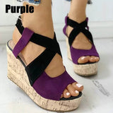 Summer Sandals Wedge Heel Platform Shoes Cross Strap Sandals Retro Shoes 35-43