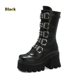 Autumn Winter Platform Boots Square Buckle High Heels