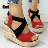 Summer Sandals Wedge Heel Platform Shoes Cross Strap Sandals Retro Shoes 35-43