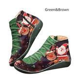 Newest Ladies Christmas Santa Claus Print Casual Short Boots