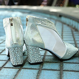 7cm High Heels Diamond Summer Square Heel Shoes Wedding Shoes