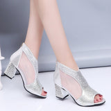 7cm High Heels Diamond Summer Square Heel Shoes Wedding Shoes