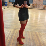 Winter Warm Long Boots Faux Suede Slim Thigh High Heels Over The Knee Boots