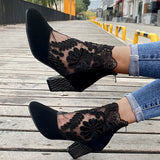 Dancing Shoes Lace Mesh Black High Heels Shoes Ladies Boots 35-43