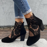 Dancing Shoes Lace Mesh Black High Heels Shoes Ladies Boots 35-43