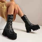 Autumn Winter Platform Boots Square Buckle High Heels