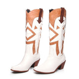 The Style Western Cowboy Boots For Pointy Toe Cowgirl Boots Square Heels Knee High Boots Retro Boots