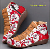 Newest Ladies Christmas Santa Claus Print Casual Short Boots