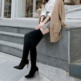 Winter Warm Long Boots Faux Suede Slim Thigh High Heels Over The Knee Boots