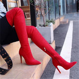 Winter Warm Long Boots Faux Suede Slim Thigh High Heels Over The Knee Boots