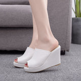 Crystal Queen Black White Peep Toe Platform Wedges High Heels Slippers Beach Sandals