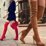 Winter Warm Long Boots Faux Suede Slim Thigh High Heels Over The Knee Boots