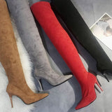 Winter Warm Long Boots Faux Suede Slim Thigh High Heels Over The Knee Boots