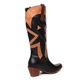 The Style Western Cowboy Boots For Pointy Toe Cowgirl Boots Square Heels Knee High Boots Retro Boots