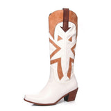 The Style Western Cowboy Boots For Pointy Toe Cowgirl Boots Square Heels Knee High Boots Retro Boots