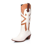 The Style Western Cowboy Boots For Pointy Toe Cowgirl Boots Square Heels Knee High Boots Retro Boots