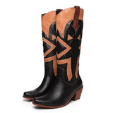 The Style Western Cowboy Boots For Pointy Toe Cowgirl Boots Square Heels Knee High Boots Retro Boots