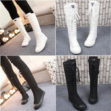 Motorcycle Flat Tall Punk Shoes Sale Knee High Boots Ladies Canvas Lace Up Zipper Boots Autumn Shoe