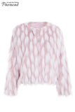 Chic Pink Party Fluffy Faux Fur Coat