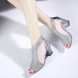 7cm High Heels Diamond Summer Square Heel Shoes Wedding Shoes