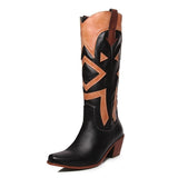 The Style Western Cowboy Boots For Pointy Toe Cowgirl Boots Square Heels Knee High Boots Retro Boots