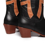 The Style Western Cowboy Boots For Pointy Toe Cowgirl Boots Square Heels Knee High Boots Retro Boots