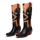 The Style Western Cowboy Boots For Pointy Toe Cowgirl Boots Square Heels Knee High Boots Retro Boots