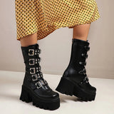 Autumn Winter Platform Boots Square Buckle High Heels