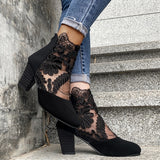 Dancing Shoes Lace Mesh Black High Heels Shoes Ladies Boots 35-43