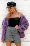 Elegant Thick Fluffy Faux Fur Coat - Light Gray