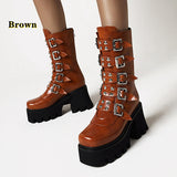 Autumn Winter Platform Boots Square Buckle High Heels