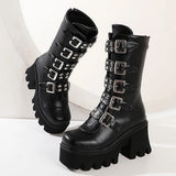 Autumn Winter Platform Boots Square Buckle High Heels