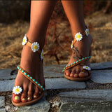 Summer Shoes Flat Heels Sandals Female Comfortable Sweet Flowers Beach Sandals