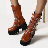 Autumn Winter Platform Boots Square Buckle High Heels